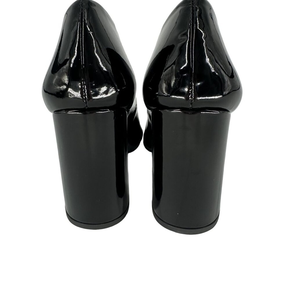 Steve Madden Black Patent Synthetic Leather Square Toe Chunky Block Heel Shoe 7M - Picture 6 of 8